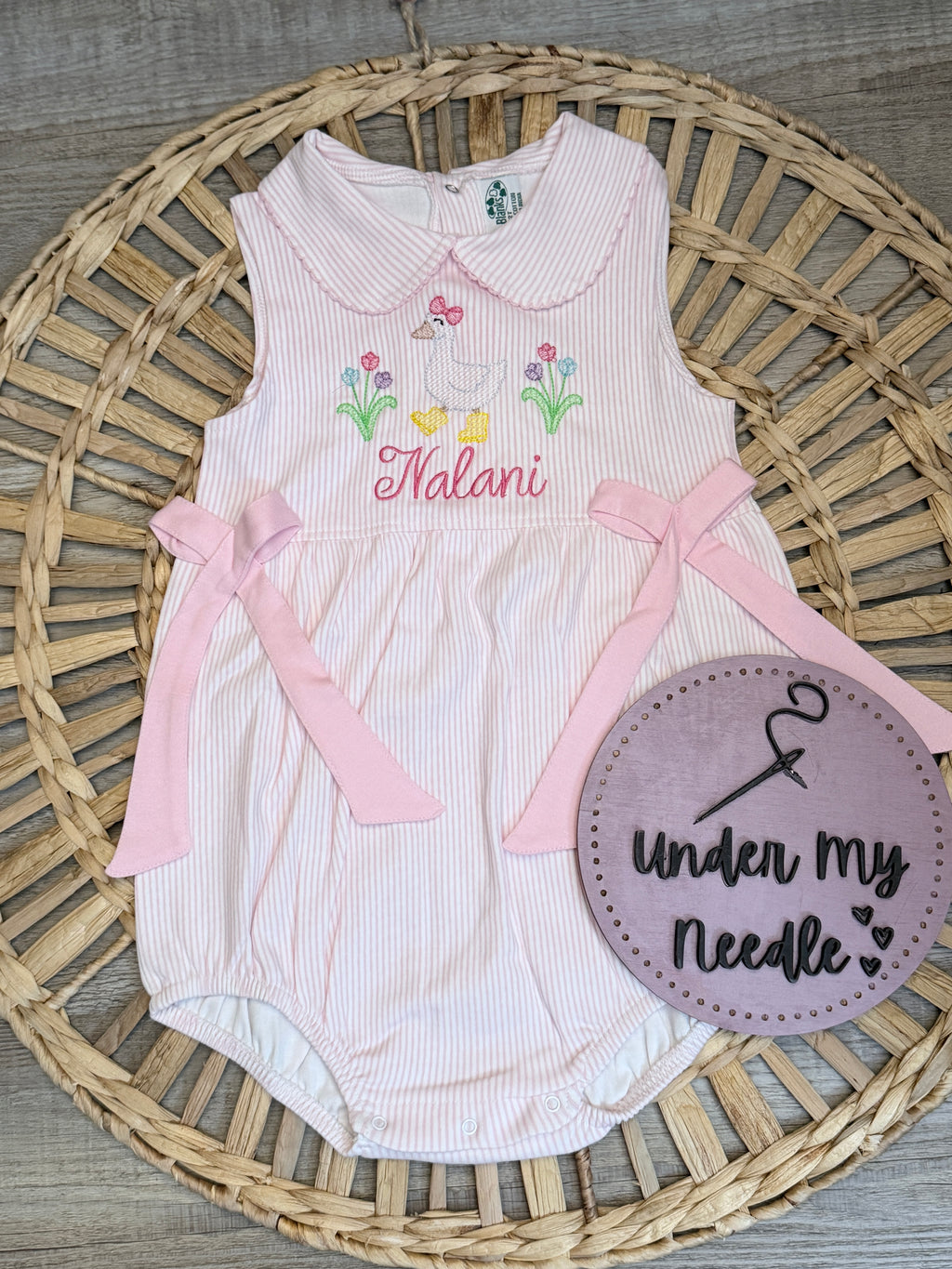 Personalized Custom Embroidered Duck Bubble Romper