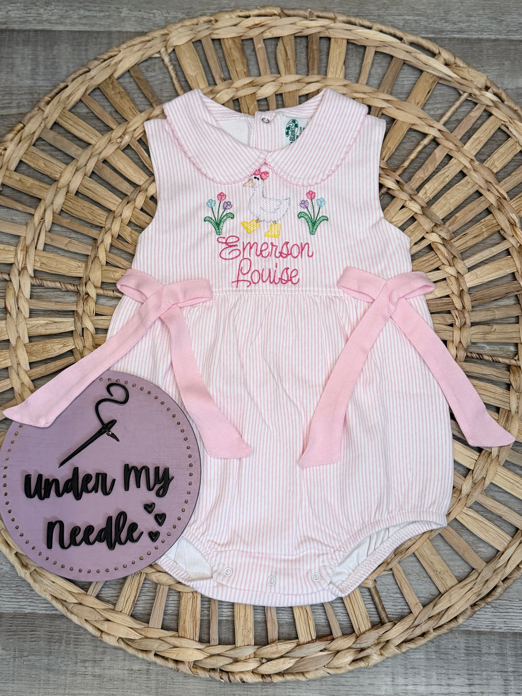 Personalized Custom Embroidered Duck Bubble Romper