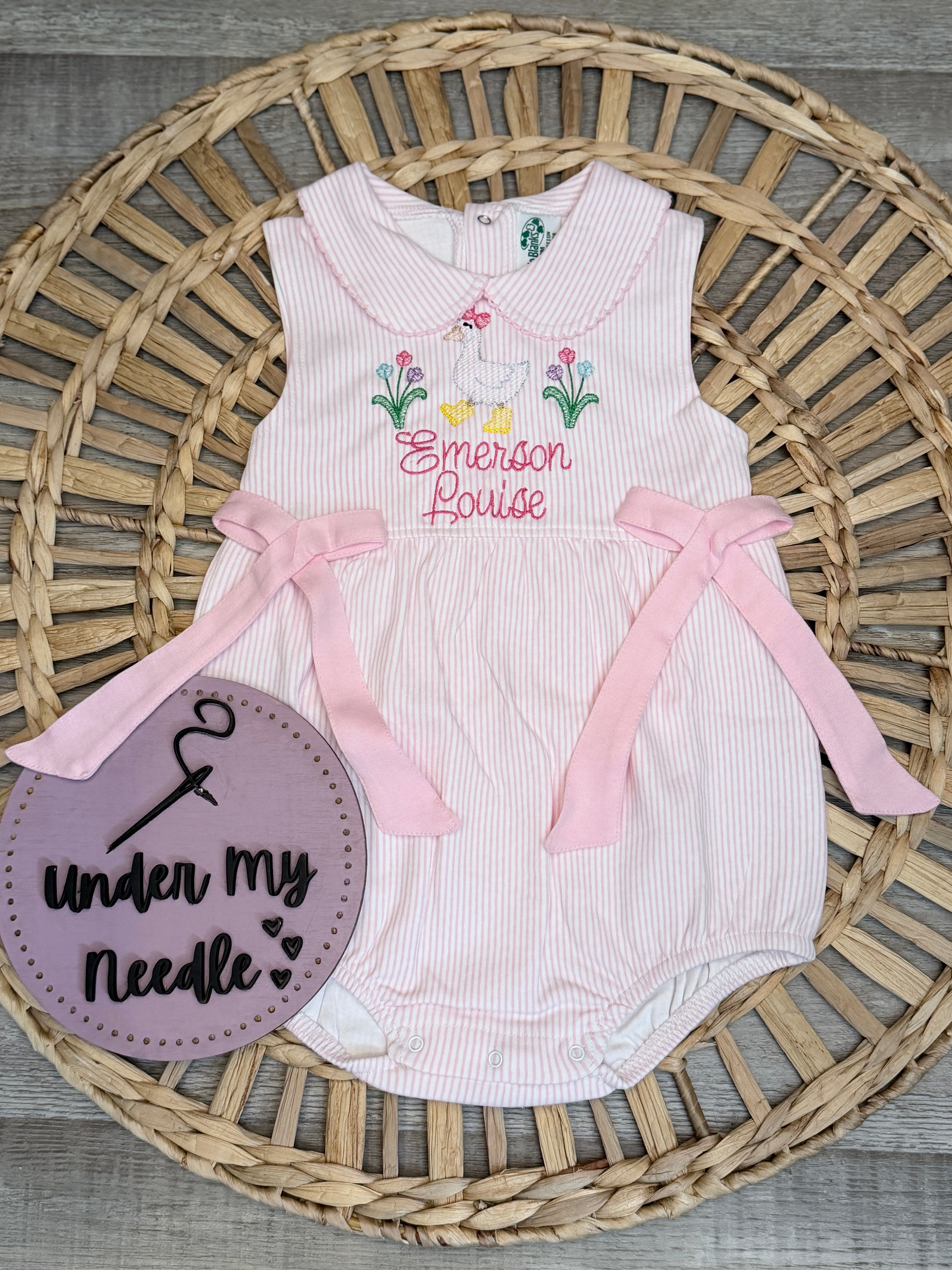 Personalized Custom Embroidered Duck Bubble Romper